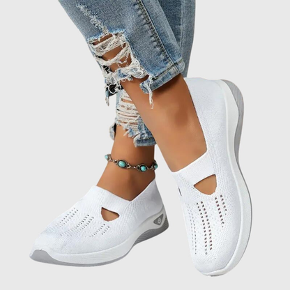 Damen Strick Sneakers Atmungsaktives Material Beige