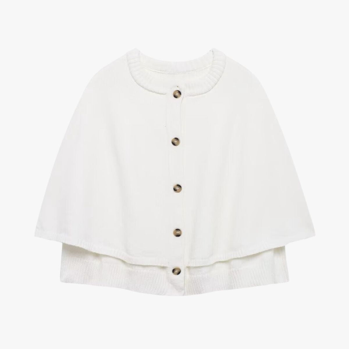 Damen Strickcape mit Knöpfen und gestuftem Saum