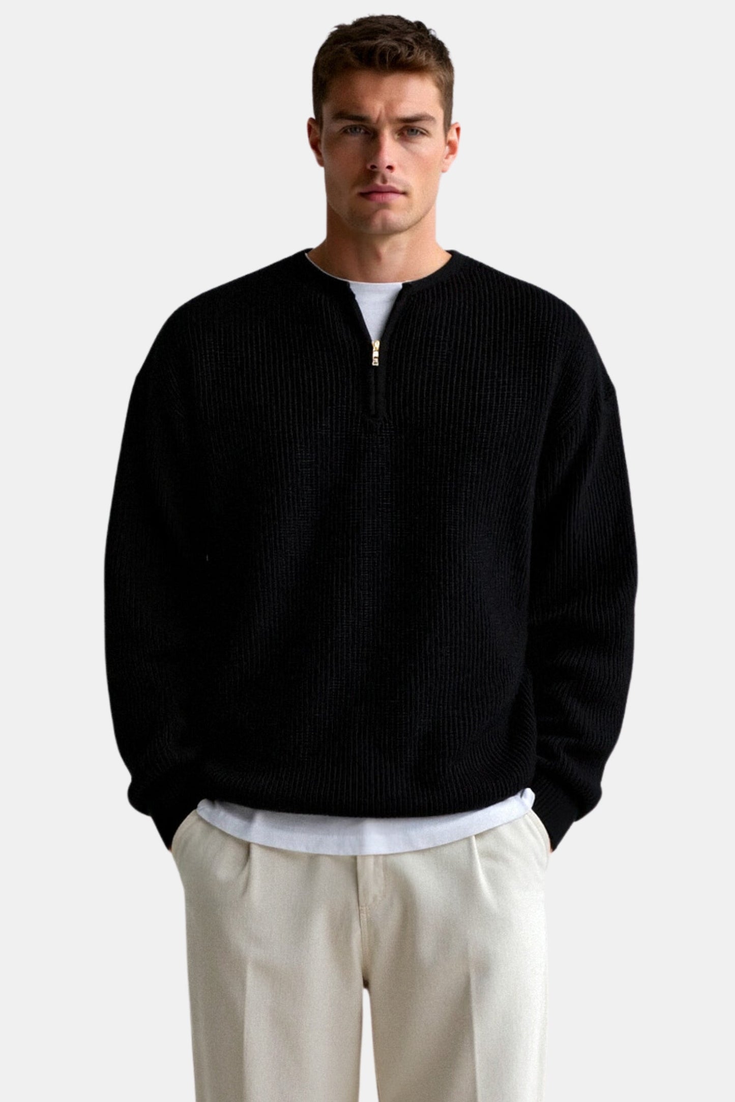 Klassischer Strickpullover Reißverschluss Zeitlos Komfortabel