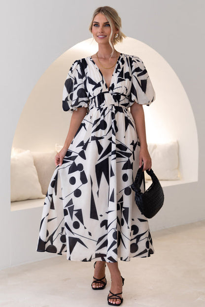 Eveloria Damen Maxi Kleid Puffärmel mit Liebe-Print