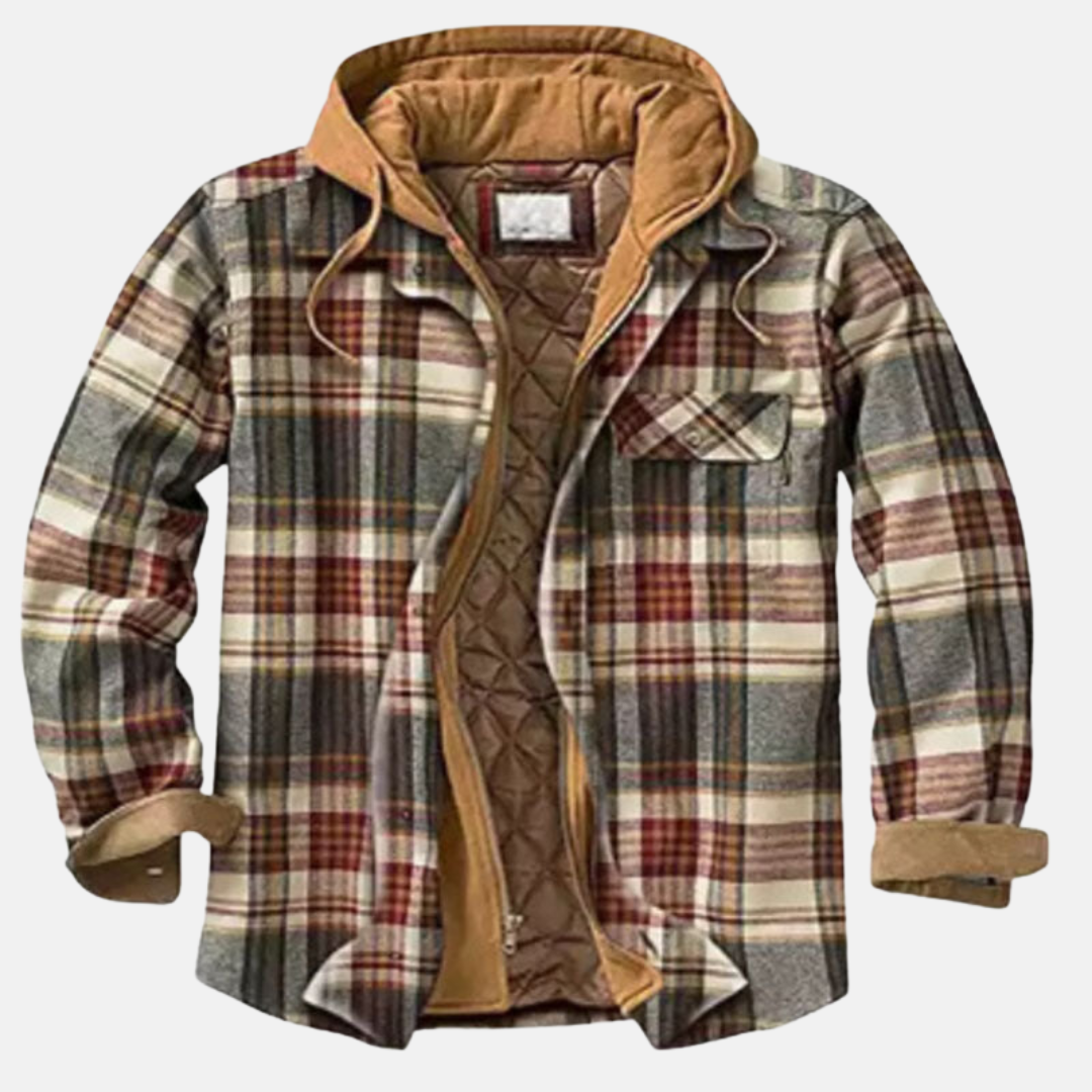 Herren Kariertjacke Warm Lässig Knöpfen Braun