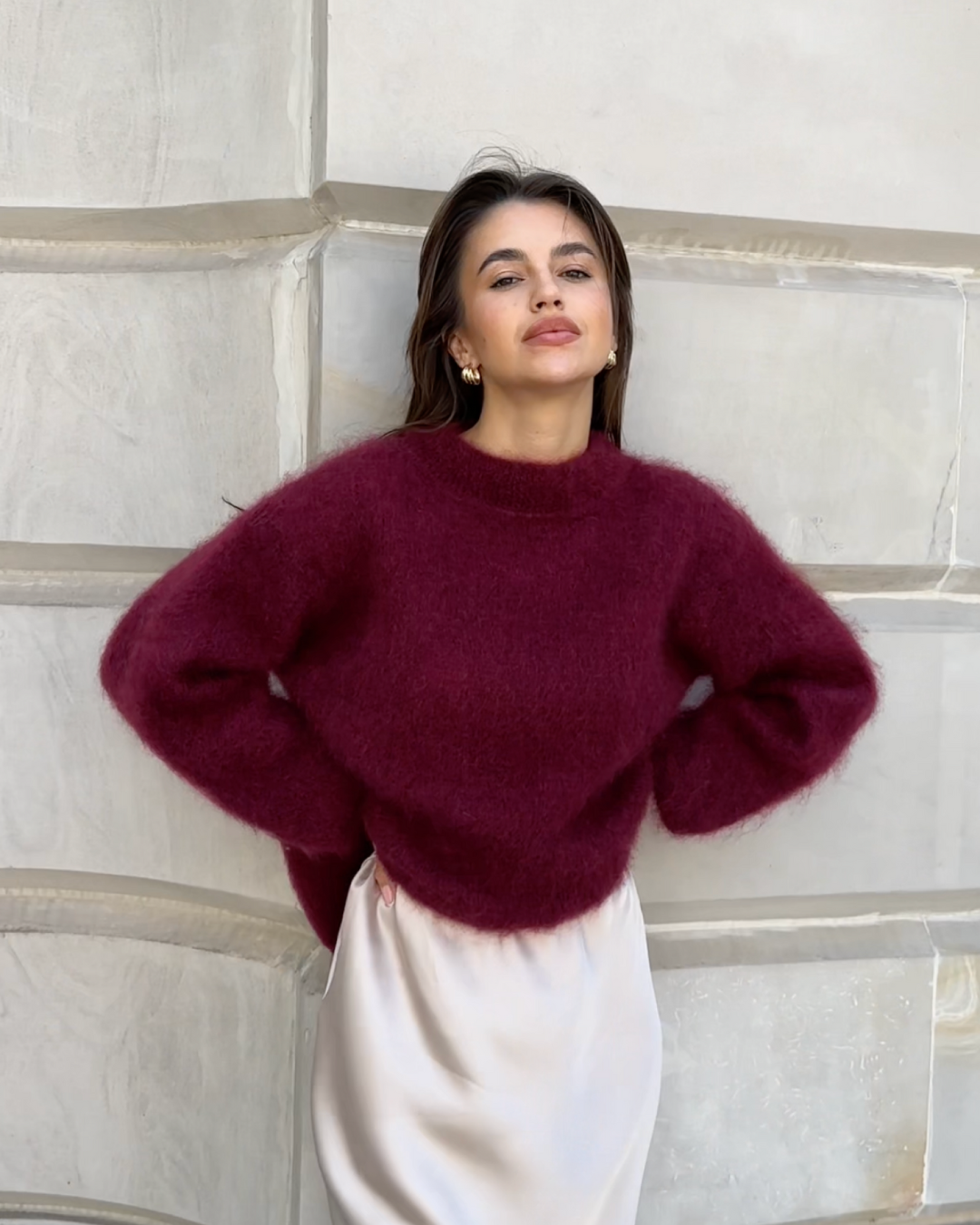 Eveloria Damen Mohairpullover Kuschelig Beige