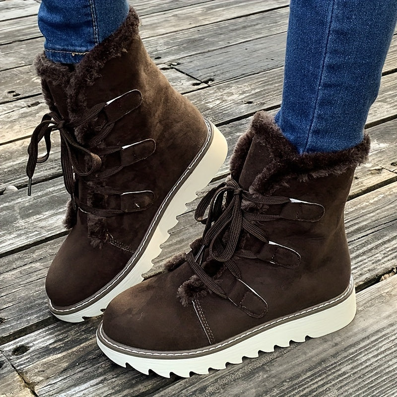 Damen Winterstiefel Schnürung Plateau Warm Innenfutter