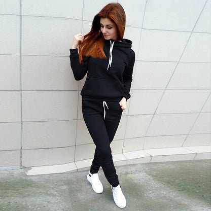 Damen Sportanzug Set Hoodie Jogginghosen Bequem Grau Eveloria
