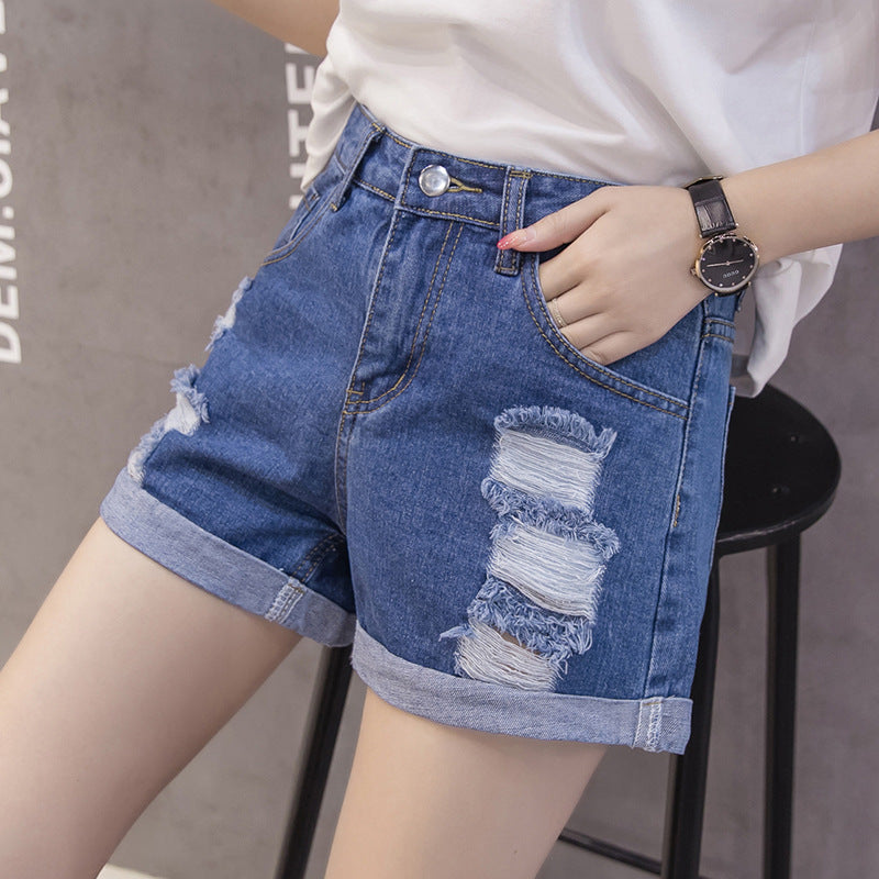 Damen Jeansshorts Distressed-Design Lässig Blau - Eveloria