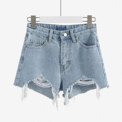 Damen Highwaist Destroyed Denim Shorts mit Fransensaum