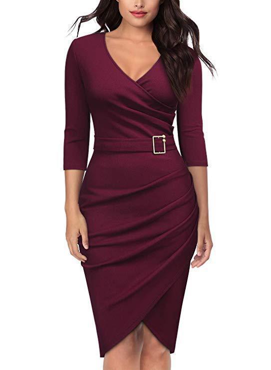 Damen Wickelkleid Raffiniertes Raffungselement Eleganter Gürtel