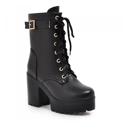 Eveloria Damen Stiefel Schnürung Leder