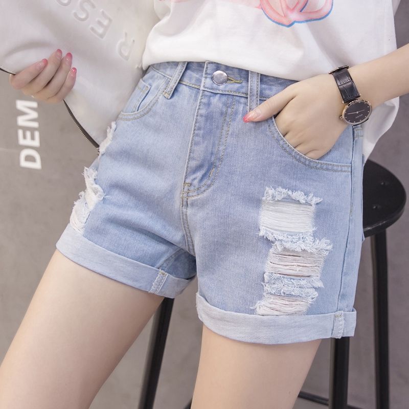 Damen Jeansshorts Distressed-Design Lässig Blau