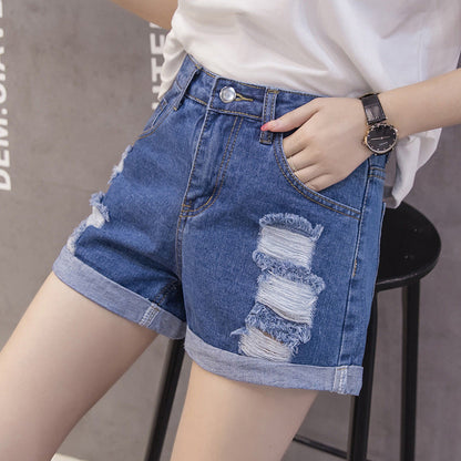 Damen Jeansshorts Distressed-Design Lässig Blau