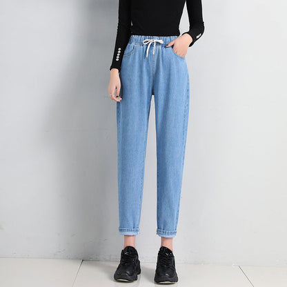 Damen Jeans Elastischer Bund Seitentaschen Blau Eveloria