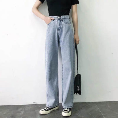 Damen Jeans Weit Hose Hochwerder Klassisch Blau Eveloria