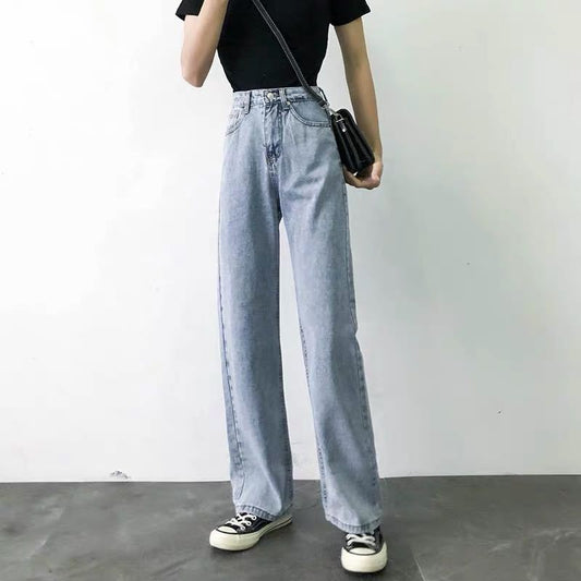 Damen Jeans Weit Hose Hochwerder Klassisch Blau Eveloria - Eveloria