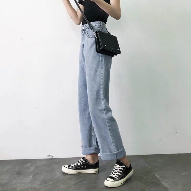 Damen Jeans Weit Hose Hochwerder Klassisch Blau Eveloria