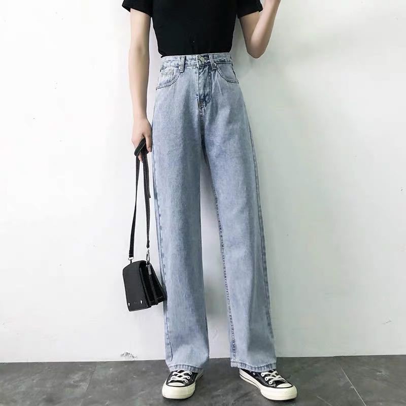 Damen Jeans Weit Hose Hochwerder Klassisch Blau Eveloria