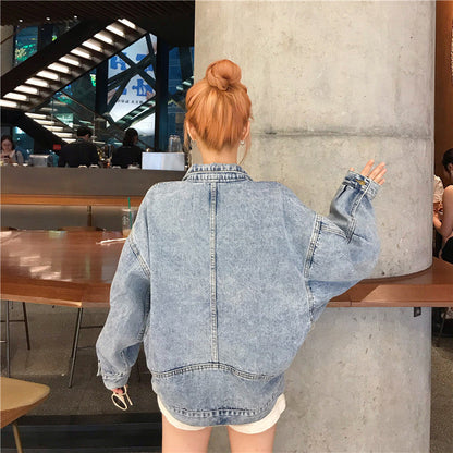 Damen Oversized Denimjacke mit Taschen Blau Eveloria