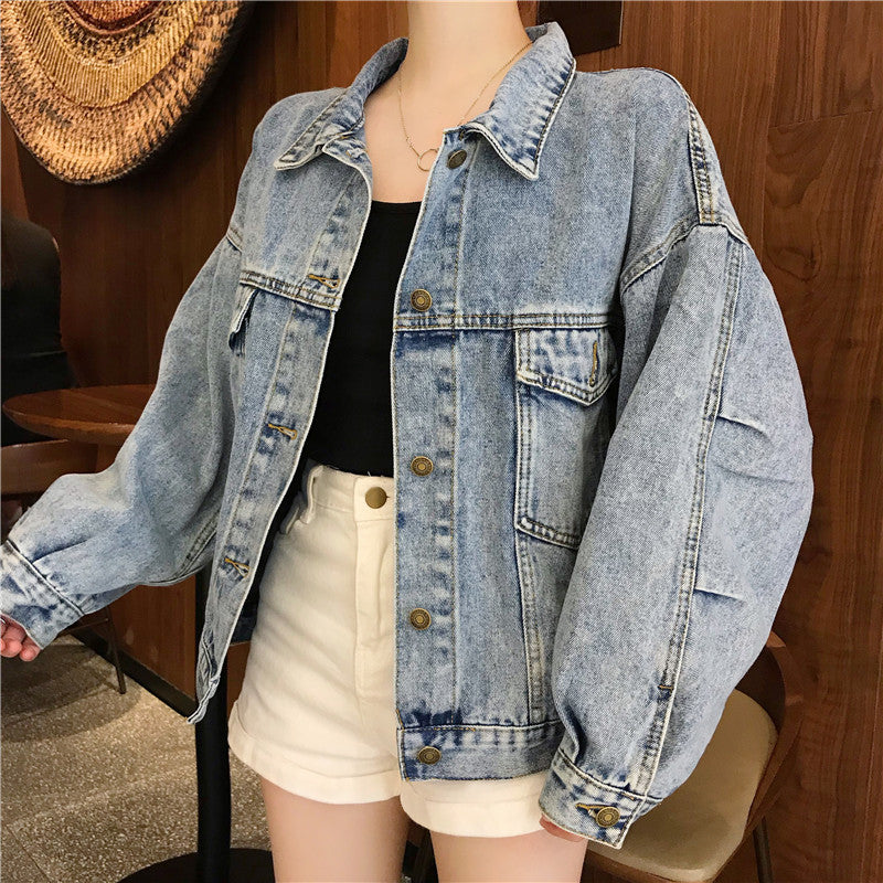 Damen Oversized Denimjacke mit Taschen Blau Eveloria