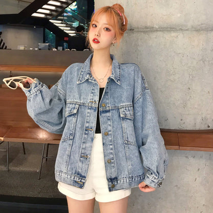 Damen Oversized Denimjacke mit Taschen Blau Eveloria