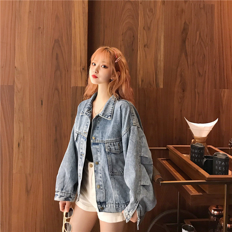 Damen Oversized Denimjacke mit Taschen Blau Eveloria