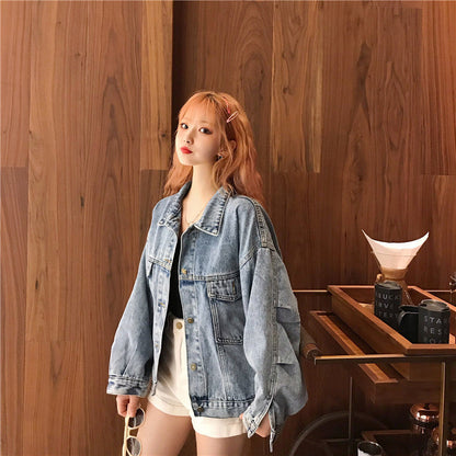 Damen Oversized Denimjacke mit Taschen Blau Eveloria