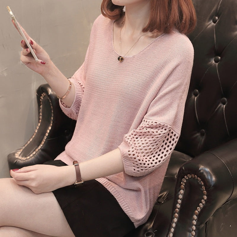 Damen Strickpullover Luftige Ärmel Häkelmuster Eveloria