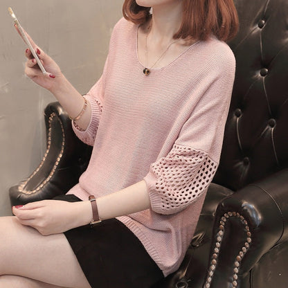 Damen Strickpullover Luftige Ärmel Häkelmuster Eveloria