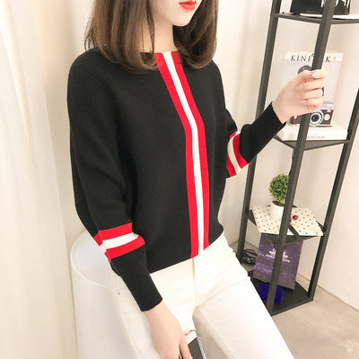 Damen Oversized Strickpullover Dekorative Streifen