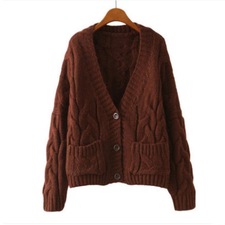 Damen Cardigan Grobstrick V-Ausschnitt mit Taschen Beige