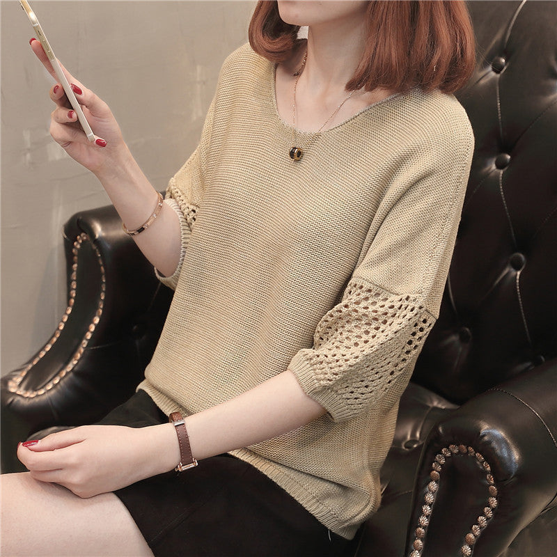 Damen Strickpullover Lässig Offene Maschenstruktur Beige