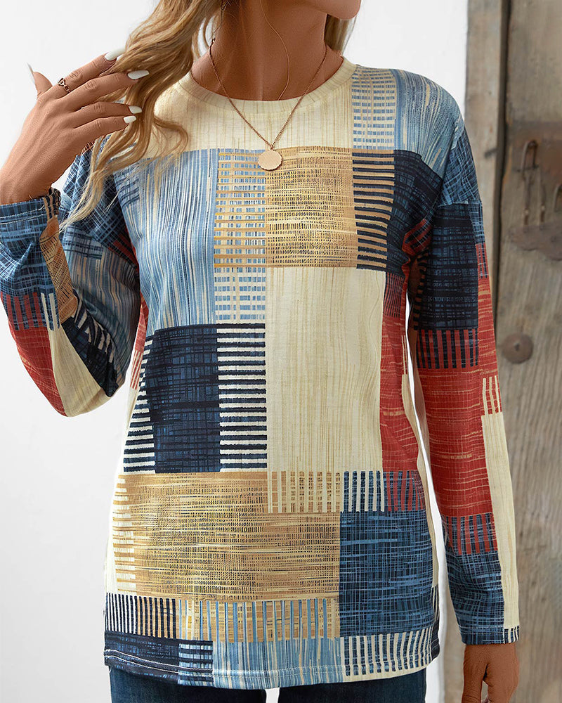 Damen Langarmshirt Farbenfroh Rundhalsausschnitt Multicolor