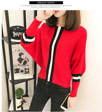 Damen Oversized Strickpullover Dekorative Streifen