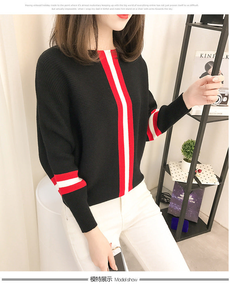 Damen Oversized Strickpullover Dekorative Streifen