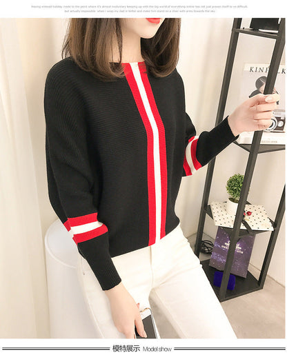 Damen Oversized Strickpullover Dekorative Streifen