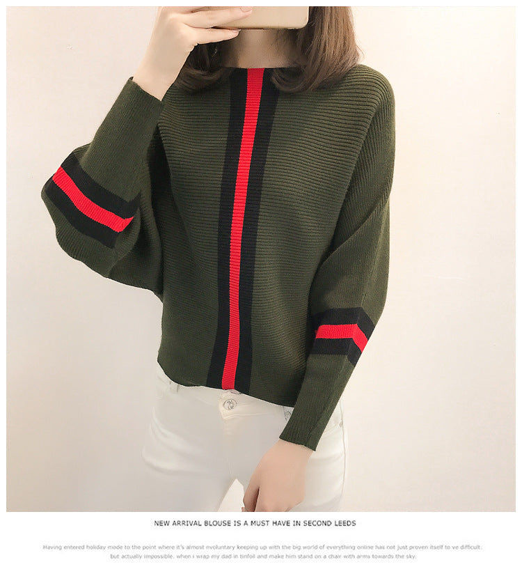 Damen Oversized Strickpullover Dekorative Streifen