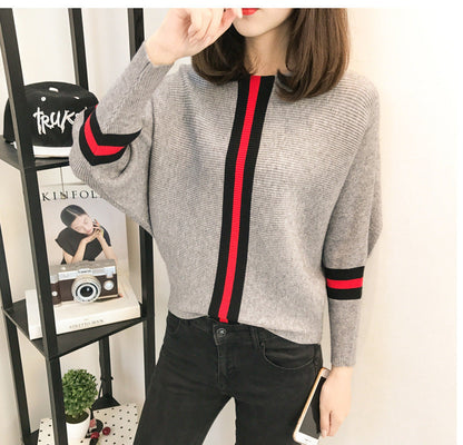 Damen Oversized Strickpullover Dekorative Streifen