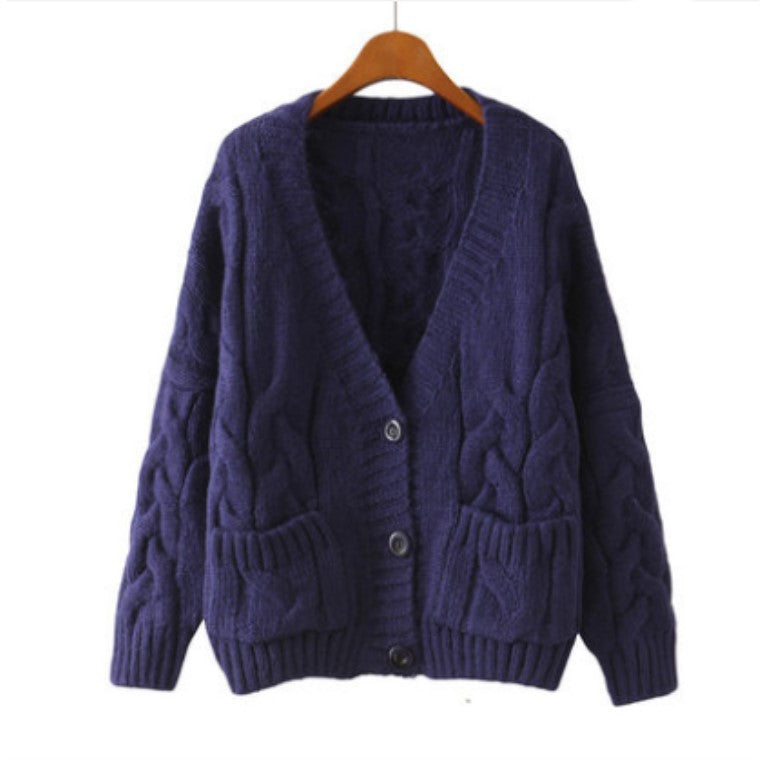 Damen Cardigan Grobstrick V-Ausschnitt mit Taschen Beige