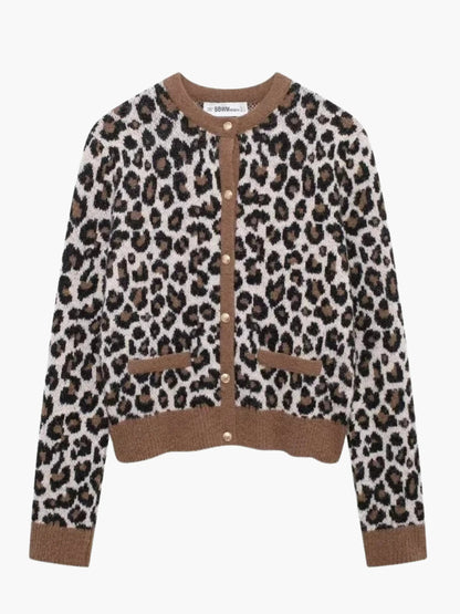 Damen Strickjacke Leopard Muster - Norvielle