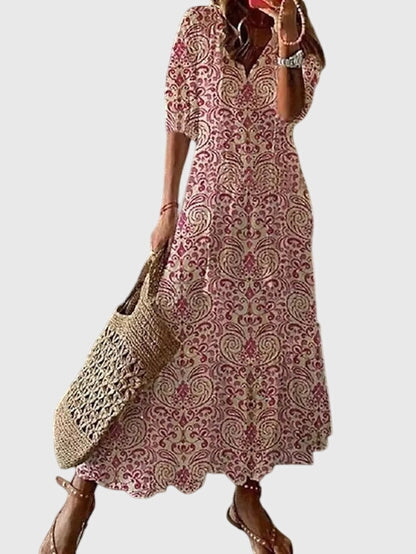 Damen Boho Maxikleid V-Ausschnitt