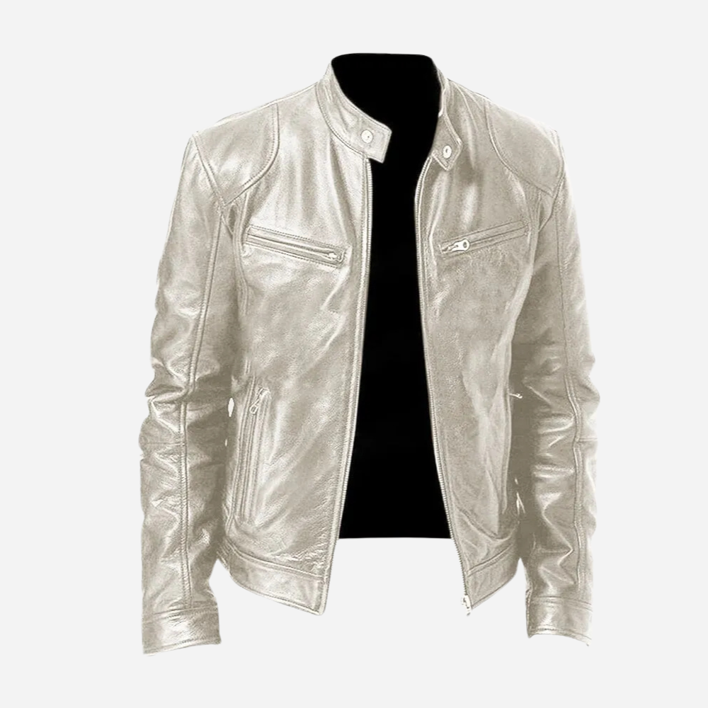 Herren Lederjacke Dunkelblau Bikerstil