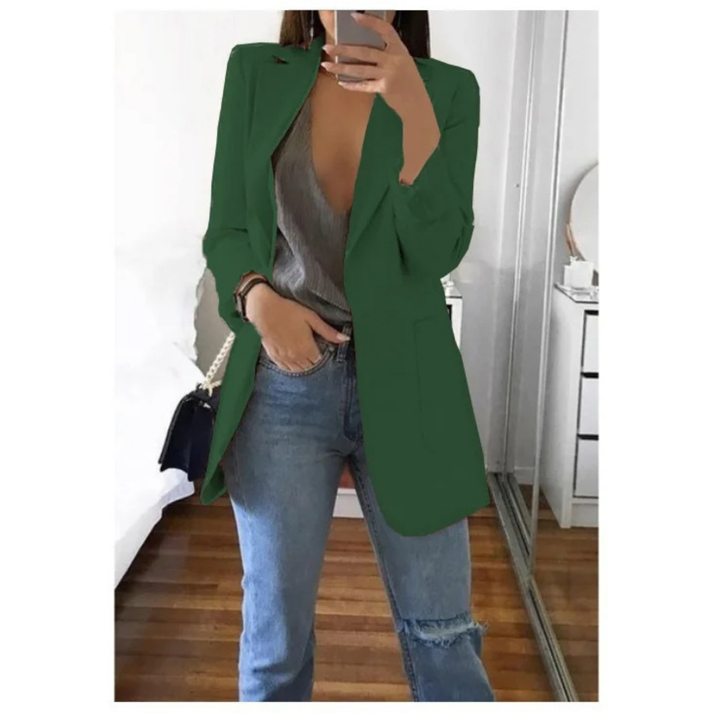Damen Doppelreihiger Blazer Bürooutfit mit Druck