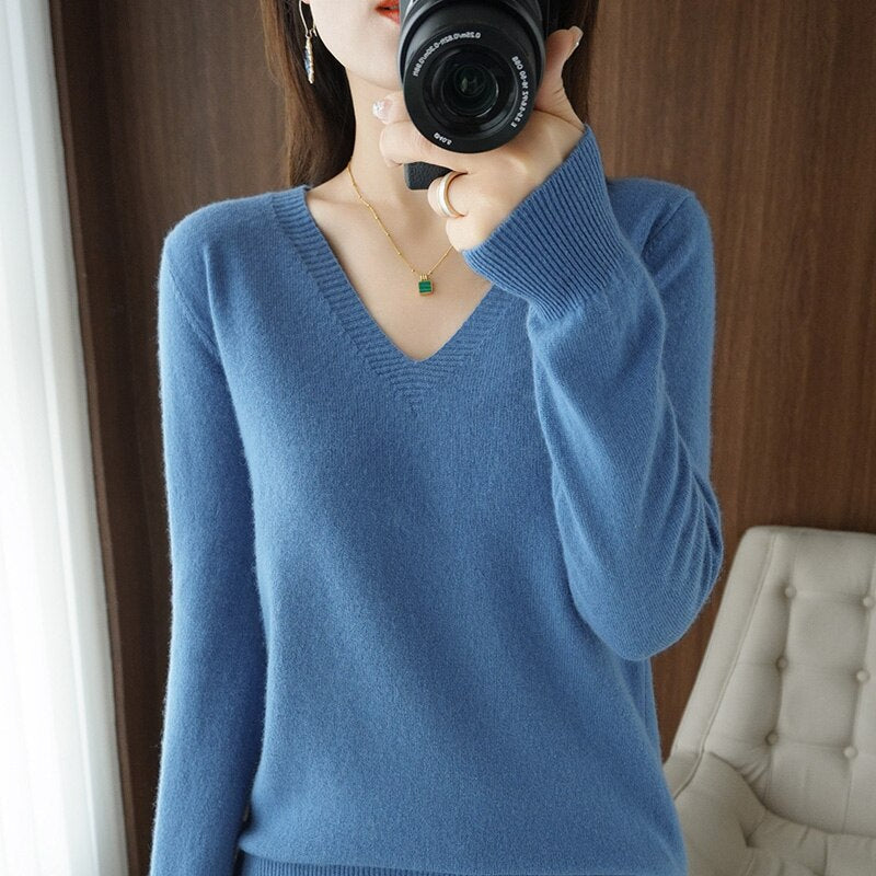 Eveloria Damen V-Ausschnitt Pullover