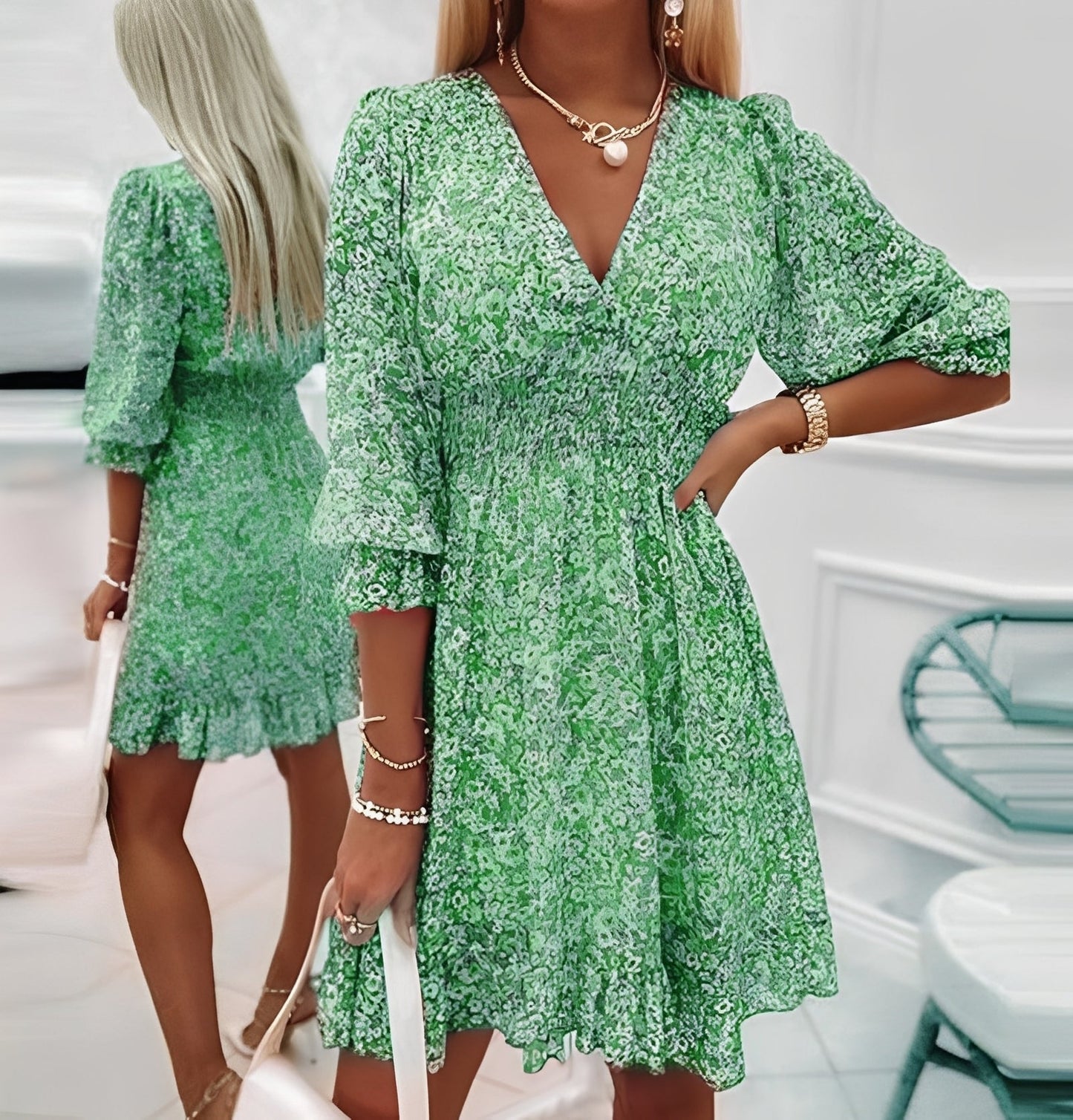 Damen Minikleid Boho-Stil Leicht Sommerkleid Feminin