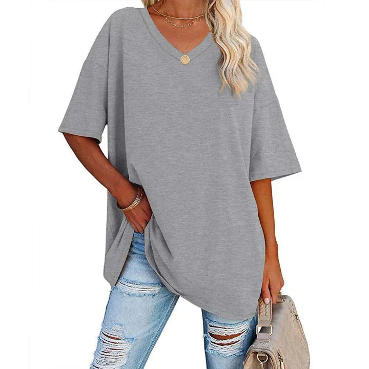 Eveloria Damen V-Ausschnitt T-Shirt Leicht Lockeres Baumwolle Weiß