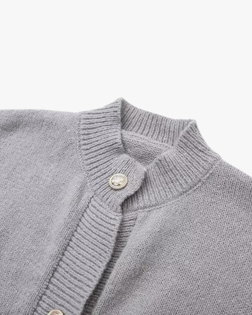 Damen Strickjacke Knöpfe Federärmel