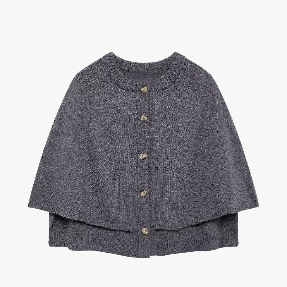 Damen Strickcape mit Knöpfen und gestuftem Saum