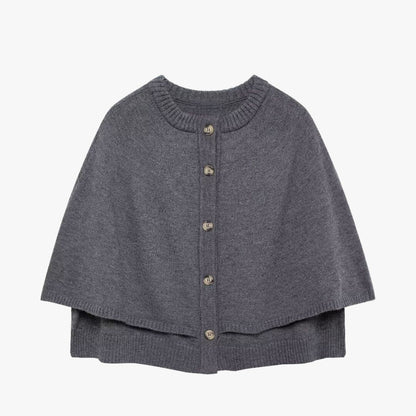 Damen Strickcape mit Knöpfen und gestuftem Saum