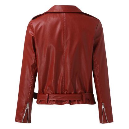 Eveloria Damen Bikerjacke Leder Gürtel