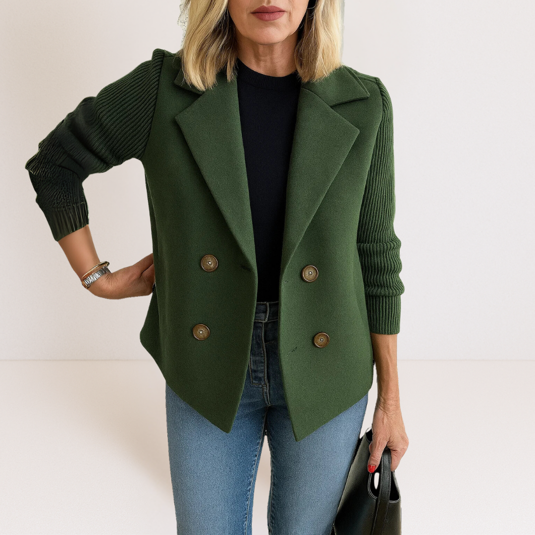Damen Strickblazer Knopfleiste Elegantes Grau