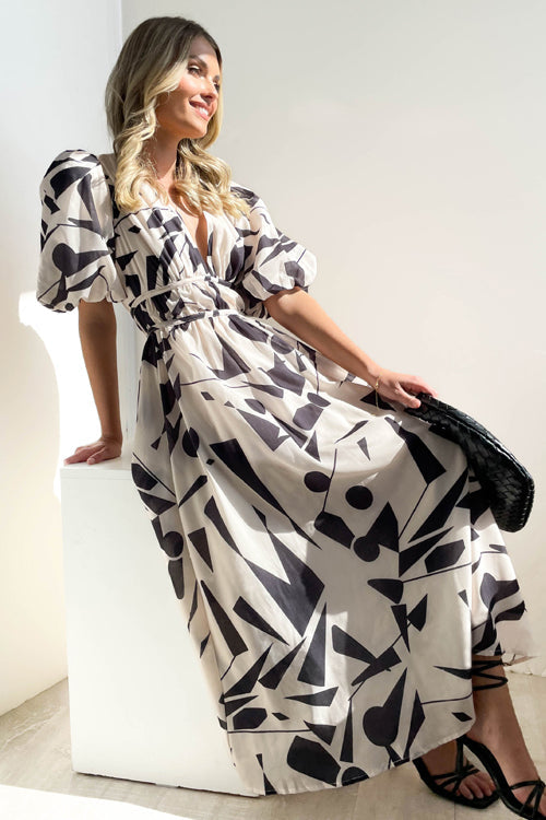 Eveloria Damen Maxi Kleid Puffärmel mit Liebe-Print