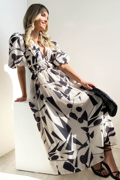 Eveloria Damen Maxi Kleid Puffärmel mit Liebe-Print